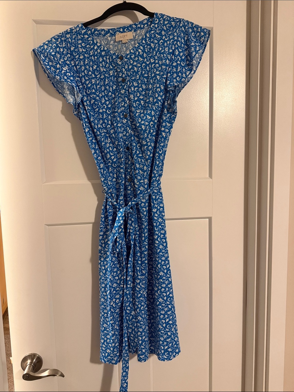 LOFT Blue and White Floral Button-Front Dress